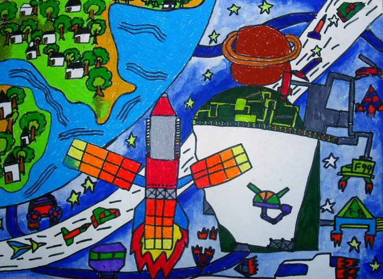儿童创意画——外太空 周智侃画 江阴市英桥国际学校王萍老师辅导