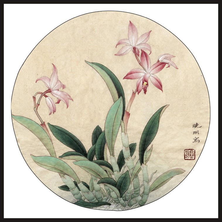 rg0010-mj1094-圆形李晓明工笔花鸟国画花鸟仿名家35*