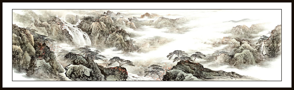 rg0080-437-横幅写意山水国画写意山水八尺对开横八尺