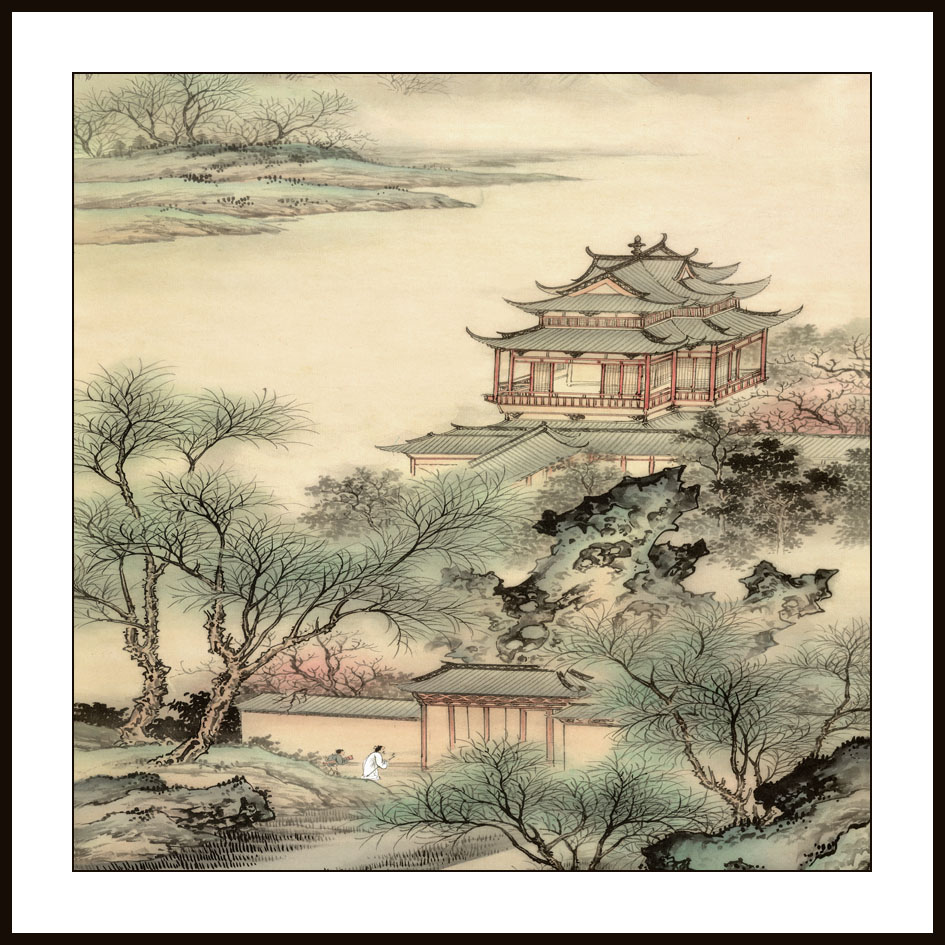 rg0018-658-国画工笔山水斗方70*70山水工笔国画斗方