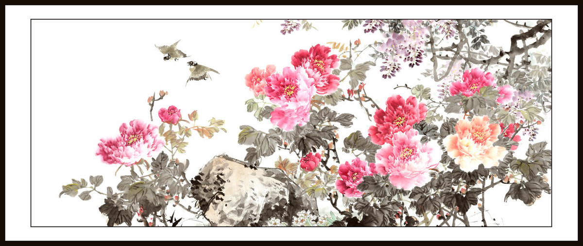 横式牡丹国画图片图片