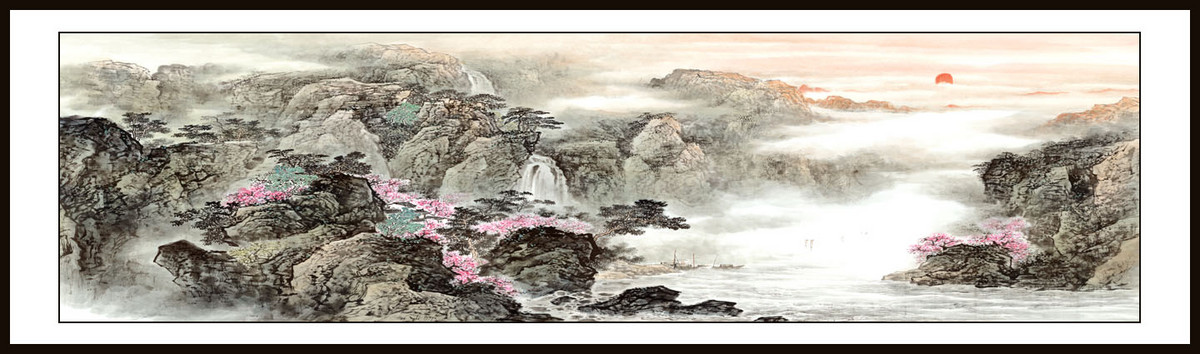 rg0010-955-横幅写意山水高仿国画写意山水高仿三尺对开横写意山水