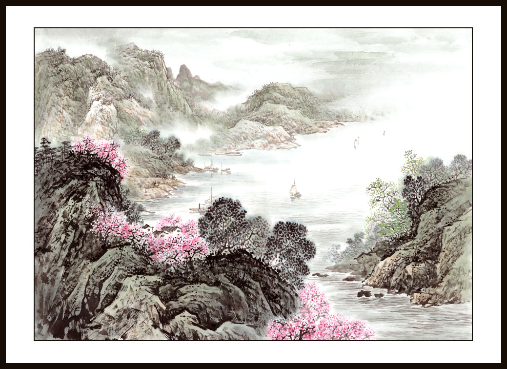 rg00131340横幅写意山水国画写意山水四尺开三横四尺开三山水国画写意