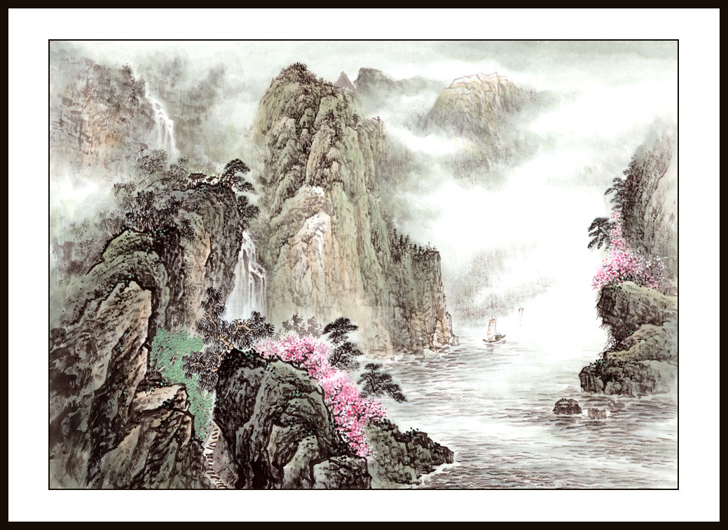 rg0013-1341-横幅写意山水国画写意山水四尺开三横四尺开三山水国画