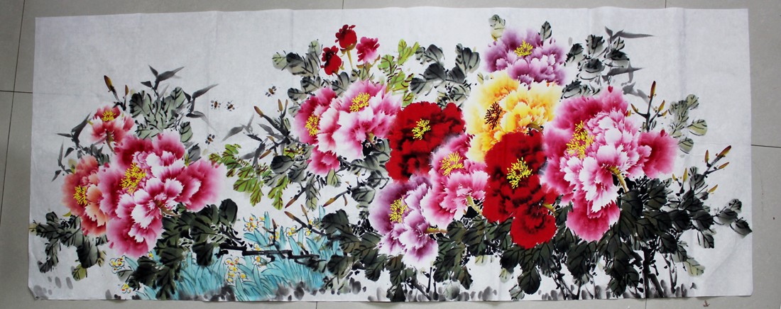 横幅手绘写意花鸟小六尺牡丹国画手绘花鸟小六尺牡丹写意花鸟横